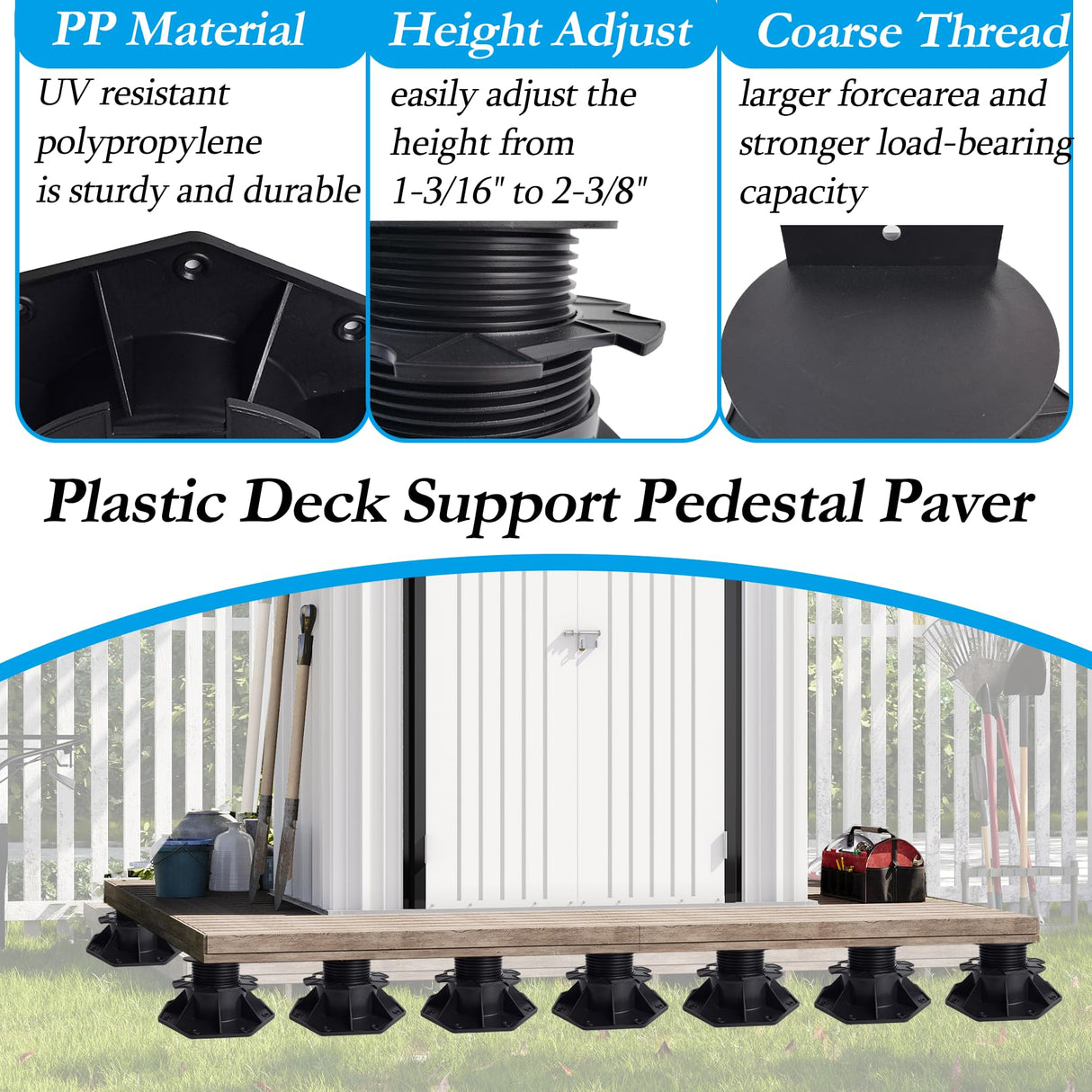12 Pack Adjustable Deck Support Pedestals &ndash; Deck Foundation Bases