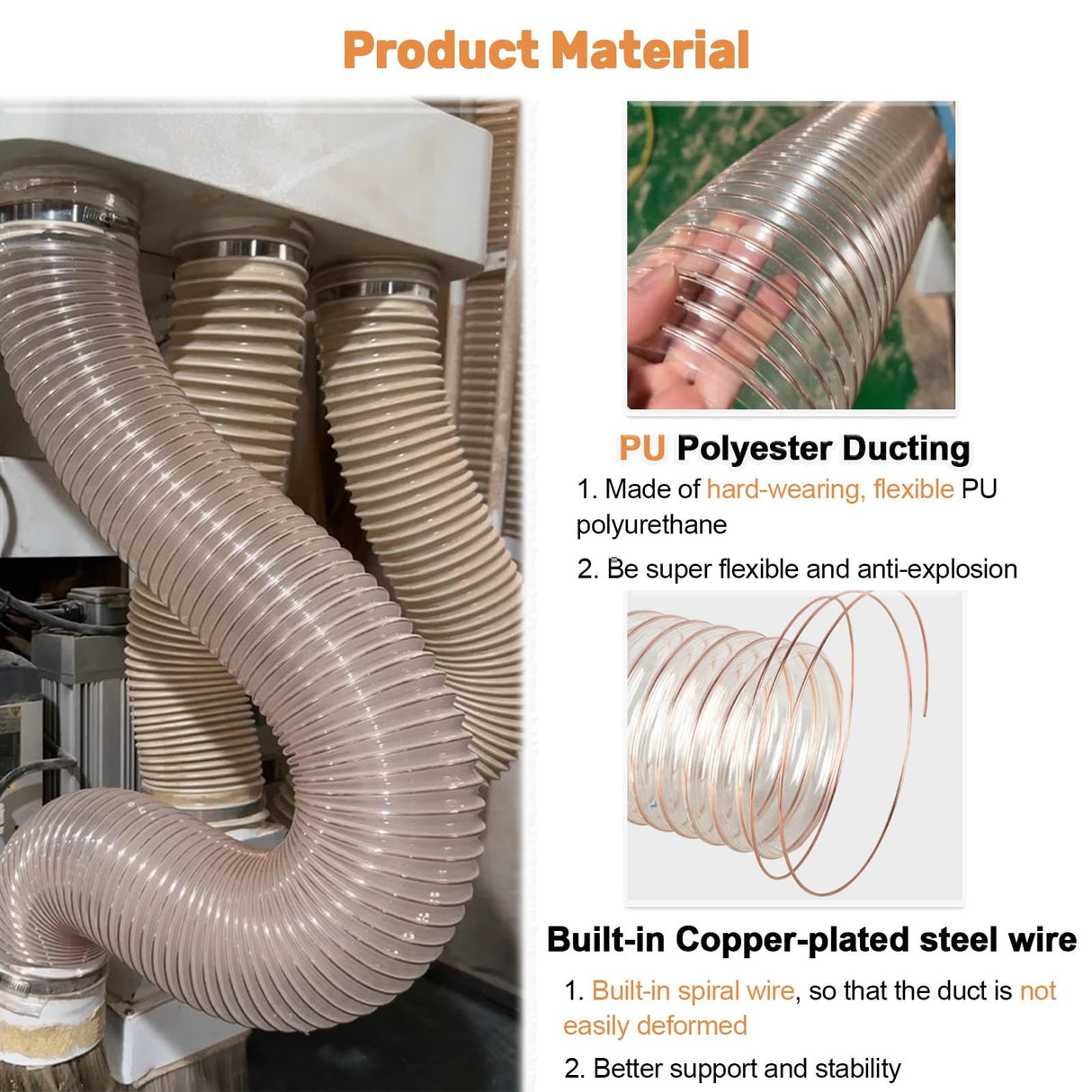 2m PU Flexible Ducting Hose &ndash; Clear Ventilation & Dust Extraction Tube for Woodworking & Fume Control