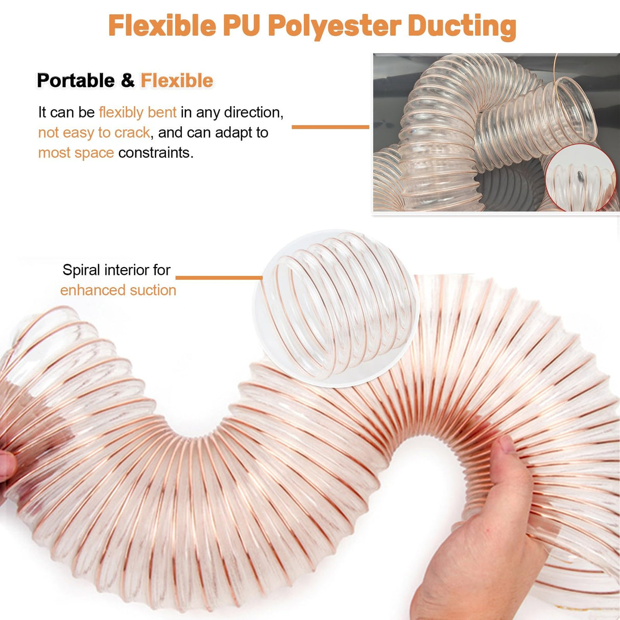 2m PU Flexible Ducting Hose &ndash; Clear Ventilation & Dust Extraction Tube for Woodworking & Fume Control