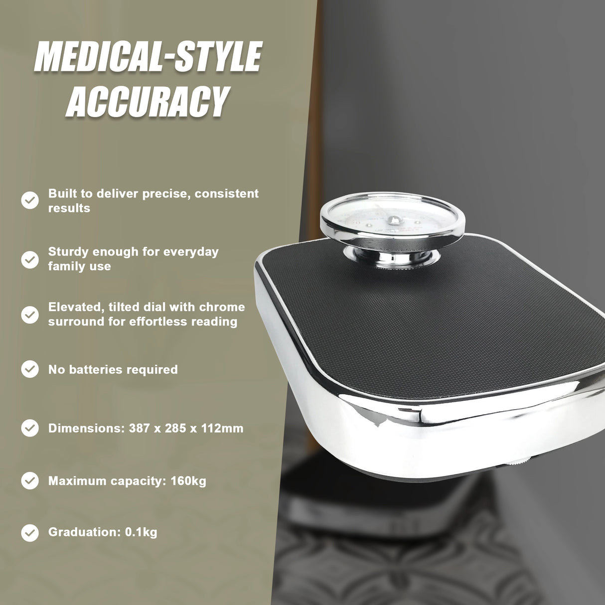 Medical Style Bathroom Scales &ndash; Large Analogue Dial, Heavy-Duty Mechanical Scale