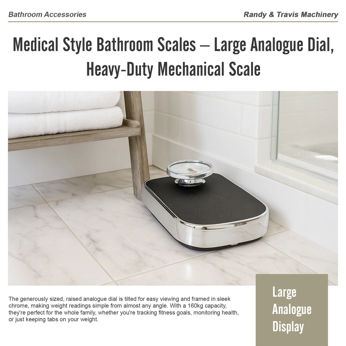 Medical Style Bathroom Scales &ndash; Large Analogue Dial, Heavy-Duty Mechanical Scale