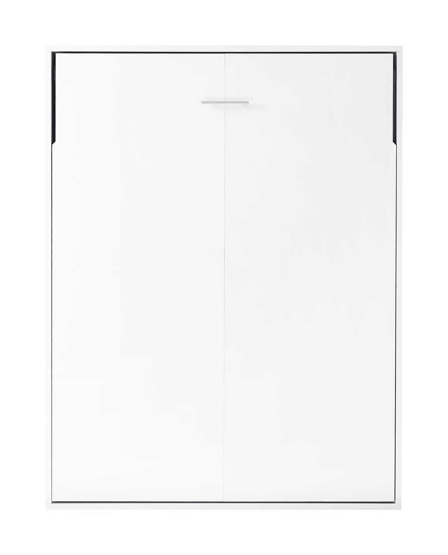 Double Wall Bed in White &ndash; Space Saving Murphy Bed Kit with Silver Door Handle