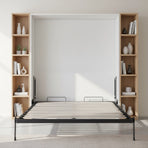 Double Wall Bed in White &ndash; Space Saving Murphy Bed Kit with Silver Door Handle