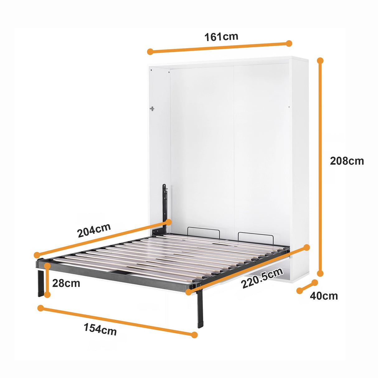 Queen Wall Bed in White Gloss &ndash; Space Saving Murphy Bed Kit with Silver Door Handle
