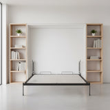 Queen Wall Bed in White Gloss &ndash; Space Saving Murphy Bed Kit with Black Door Handle