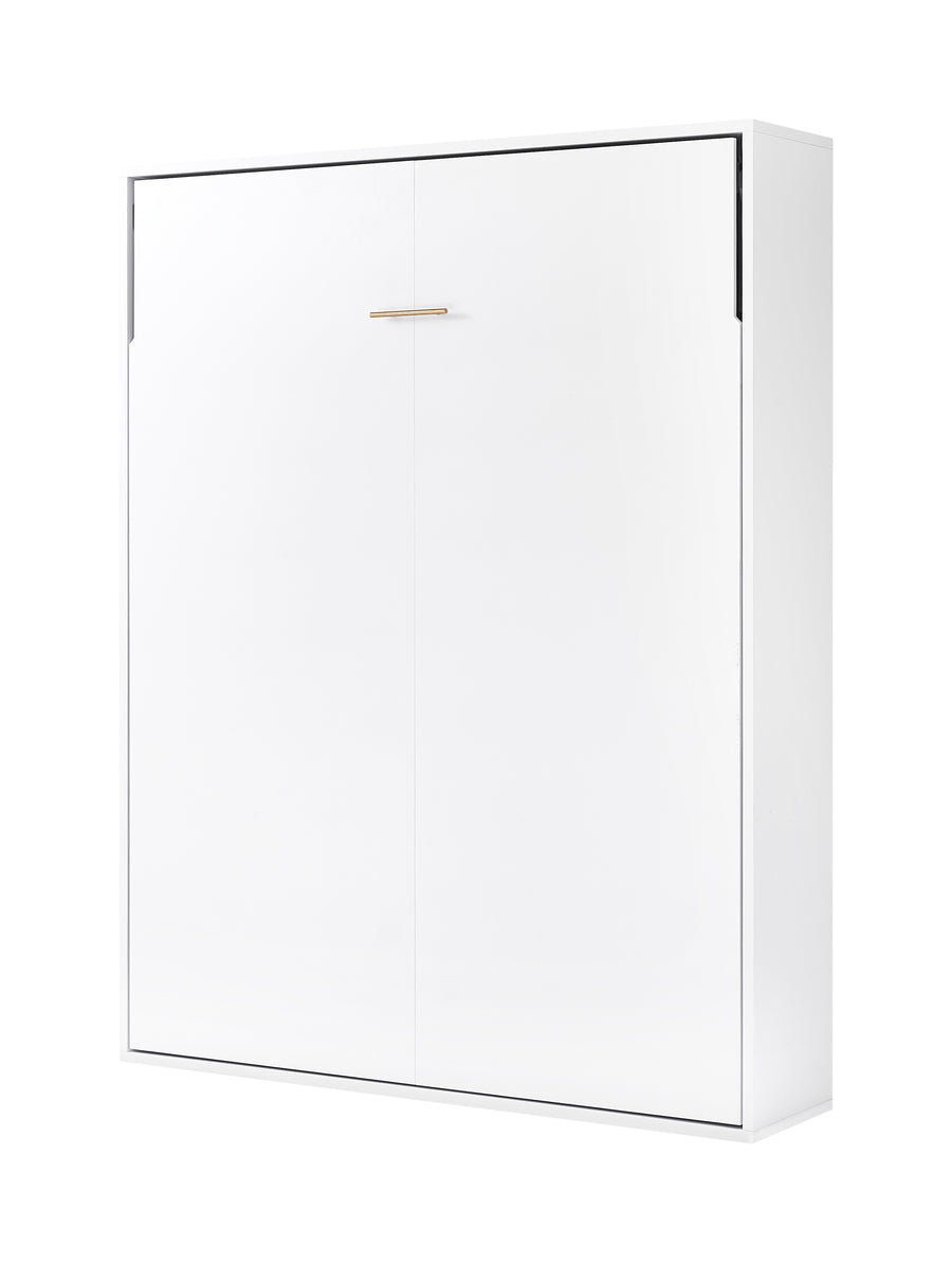 Queen Wall Bed in White Gloss &ndash; Space Saving Murphy Bed Kit with Gold Door Handle