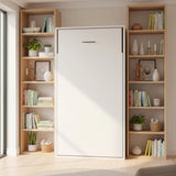 Single Wall Bed in White Gloss &ndash; Space Saving Murphy Bed Kit with Silver Door Handle