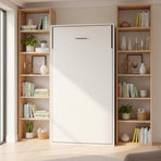 Single Wall Bed in White Gloss &ndash; Space Saving Murphy Bed Kit with Black Door Handle
