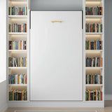 Single Wall Bed in White Gloss &ndash; Space Saving Murphy Bed Kit with Gold Door Handle