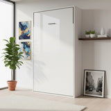 King-single Wall Bed in White Gloss &ndash; Space Saving Murphy Bed Kit with Silver Door Handle