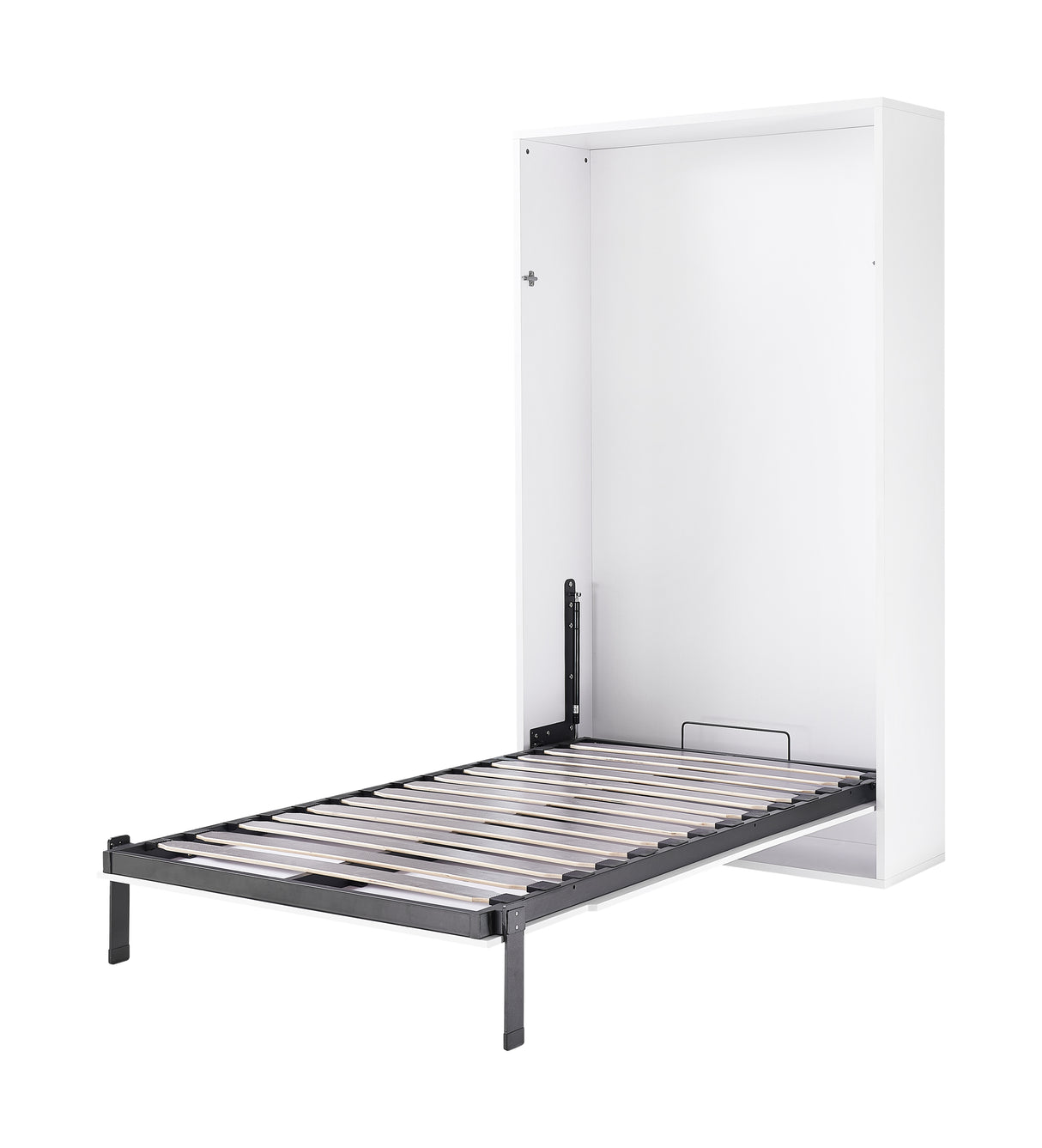 King-single Wall Bed in White Gloss &ndash; Space Saving Murphy Bed Kit with Silver Door Handle
