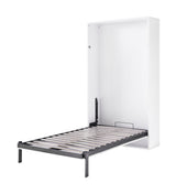 King-single Wall Bed in White Gloss &ndash; Space Saving Murphy Bed Kit with Silver Door Handle - Low Angle