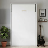 King-single Wall Bed in White Gloss &ndash; Space Saving Murphy Bed Kit with Gold Door Handle