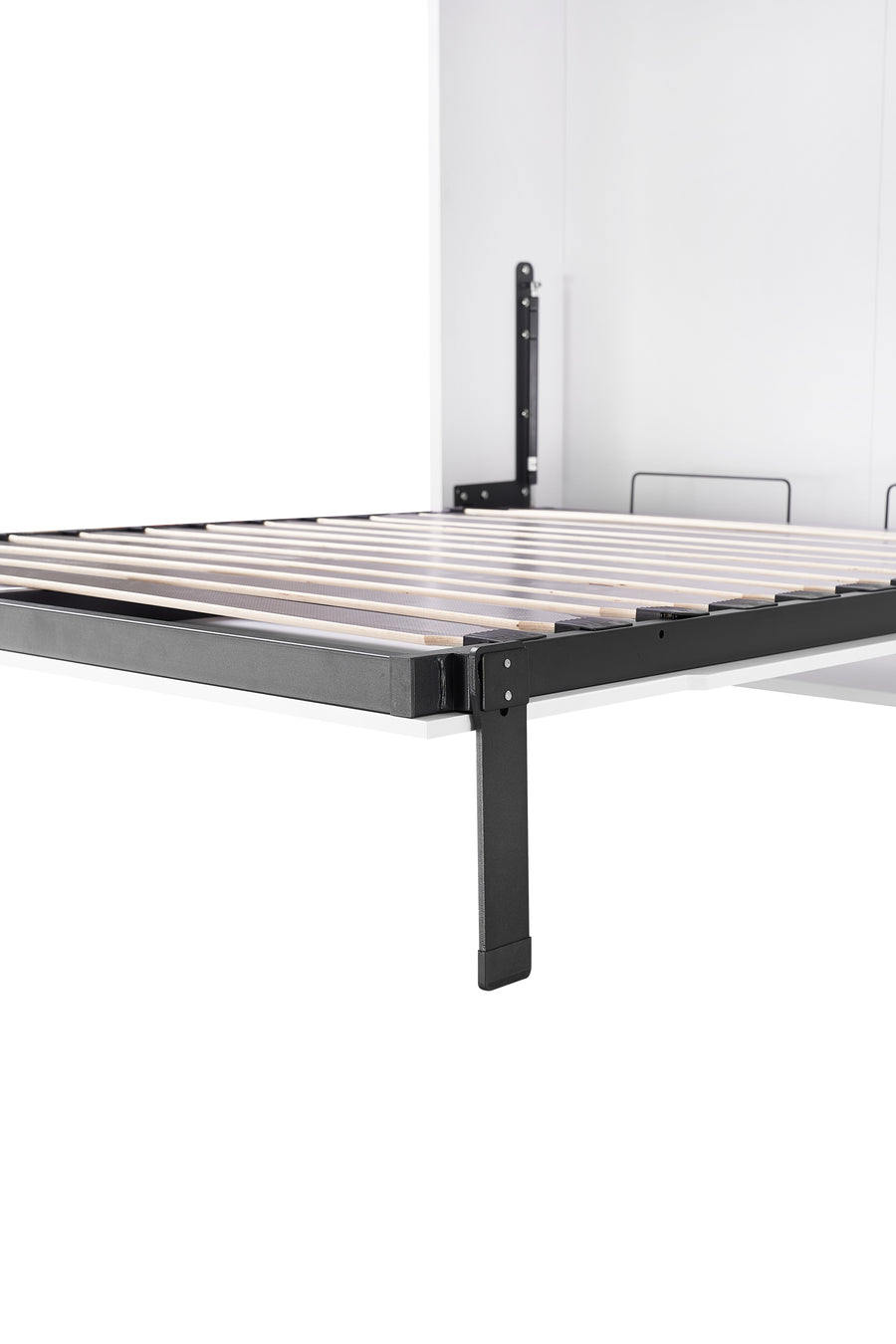 King-single Wall Bed in White Gloss &ndash; Space Saving Murphy Bed Kit with Gold Door Handle