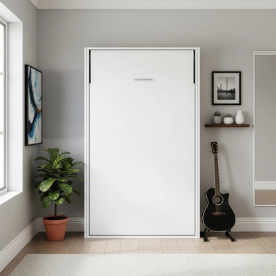 King-single Wall Bed in White &ndash; Space Saving Murphy Bed Kit with Black Door Handle