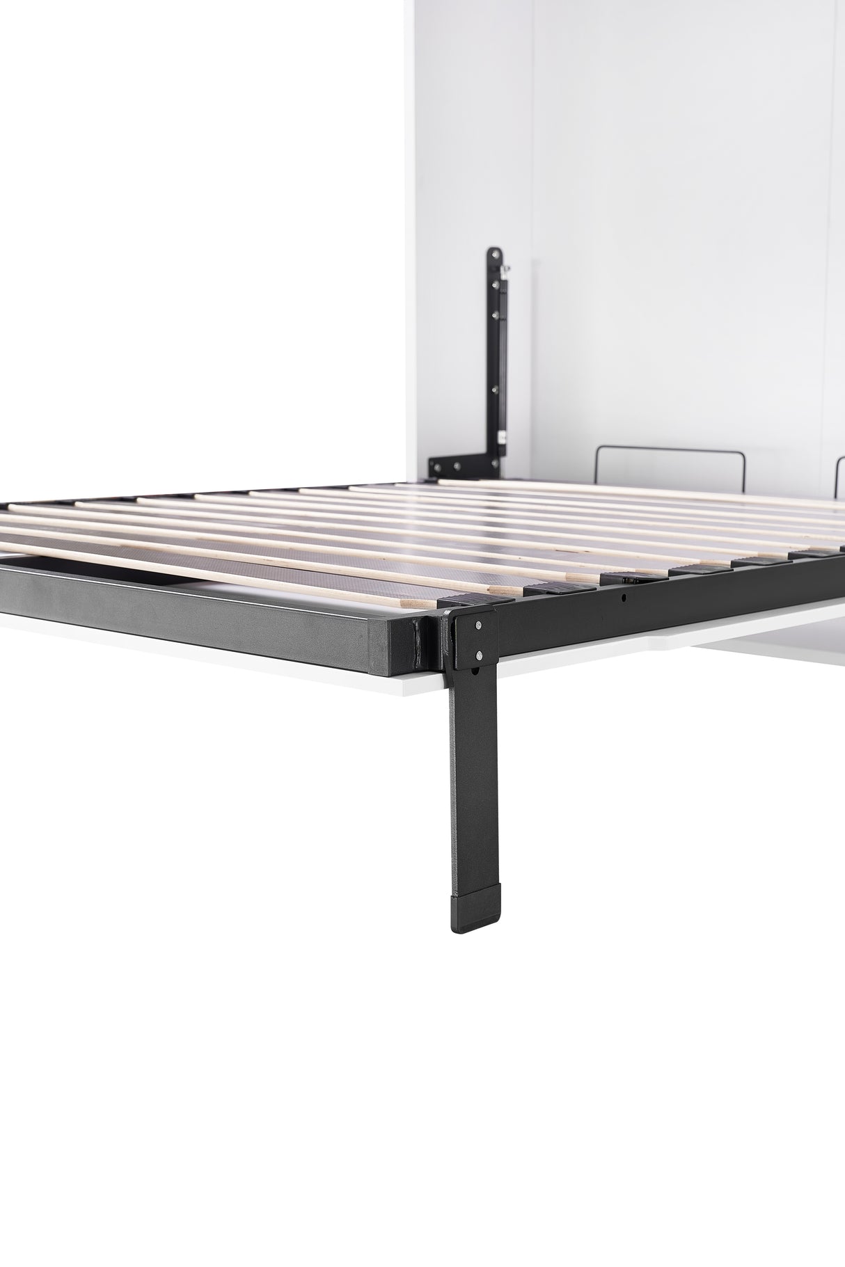 King-single Wall Bed in White &ndash; Space Saving Murphy Bed Kit with Black Door Handle