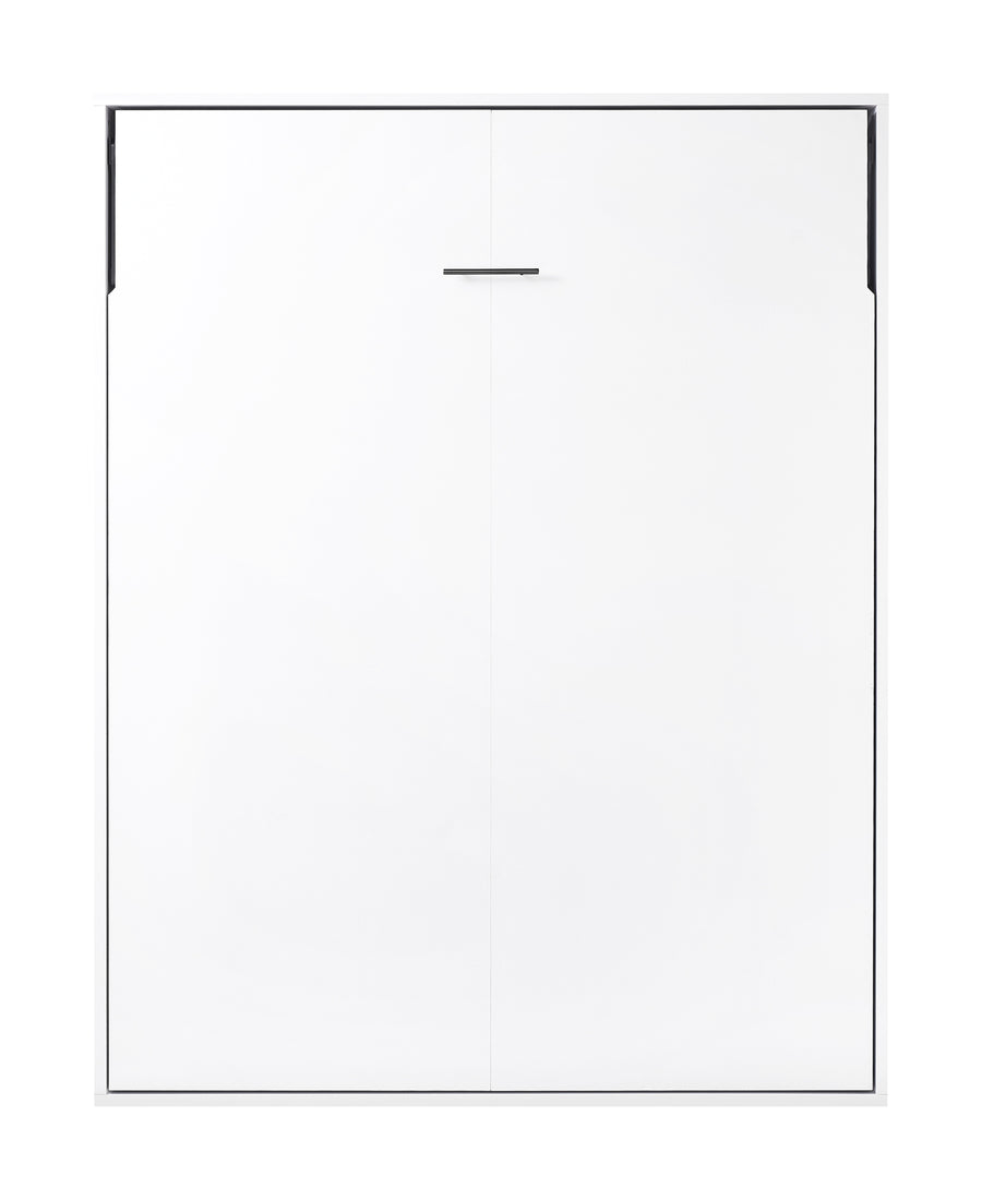 Queen Wall Bed in White &ndash; Space Saving Murphy Bed Kit with Black Door Handle