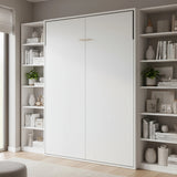 Queen Wall Bed in White &ndash; Space Saving Murphy Bed Kit with Gold Door Handle