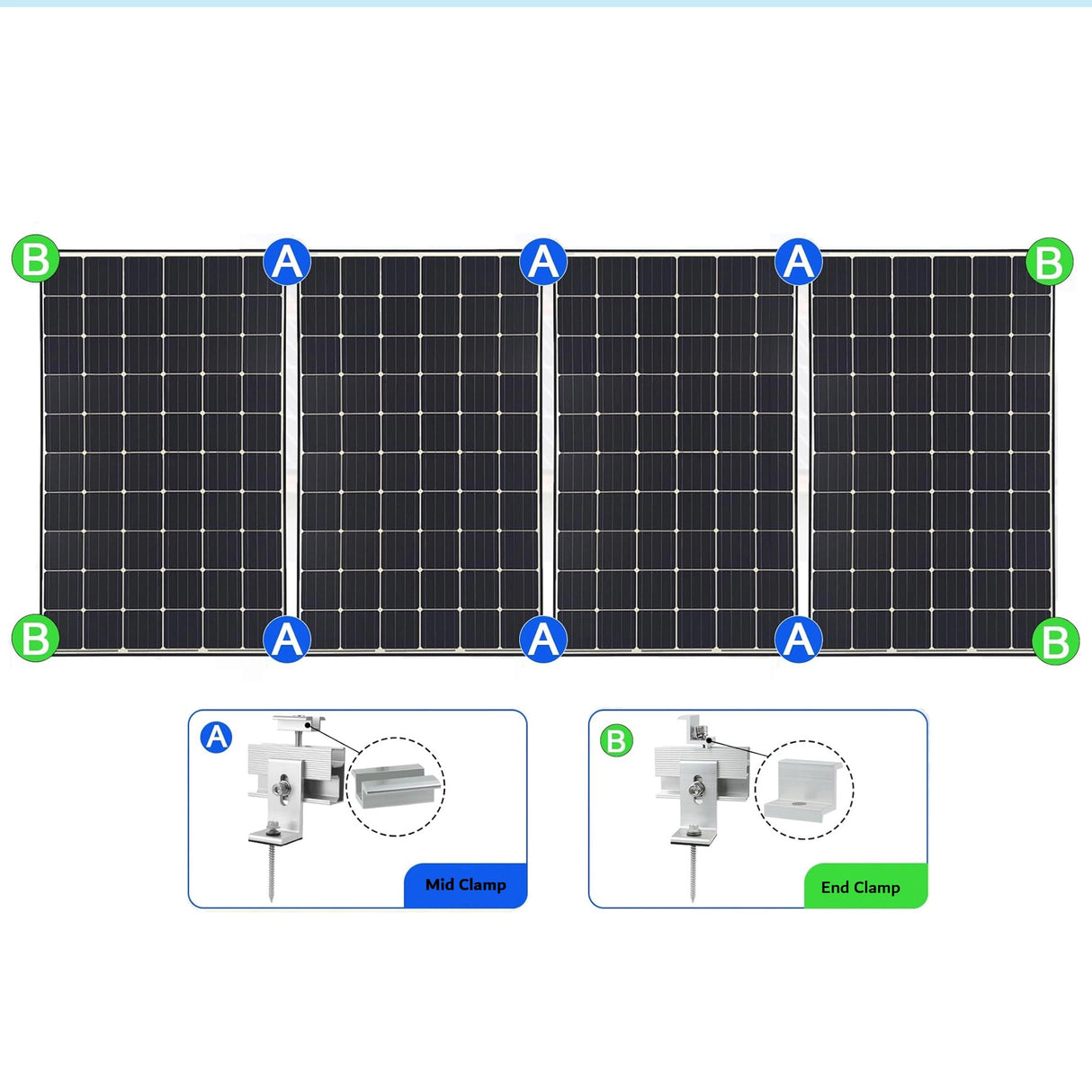 Solar Panel Roof Mount Kit &ndash; Universal Clamps & Brackets Set for Secure Solar Installation