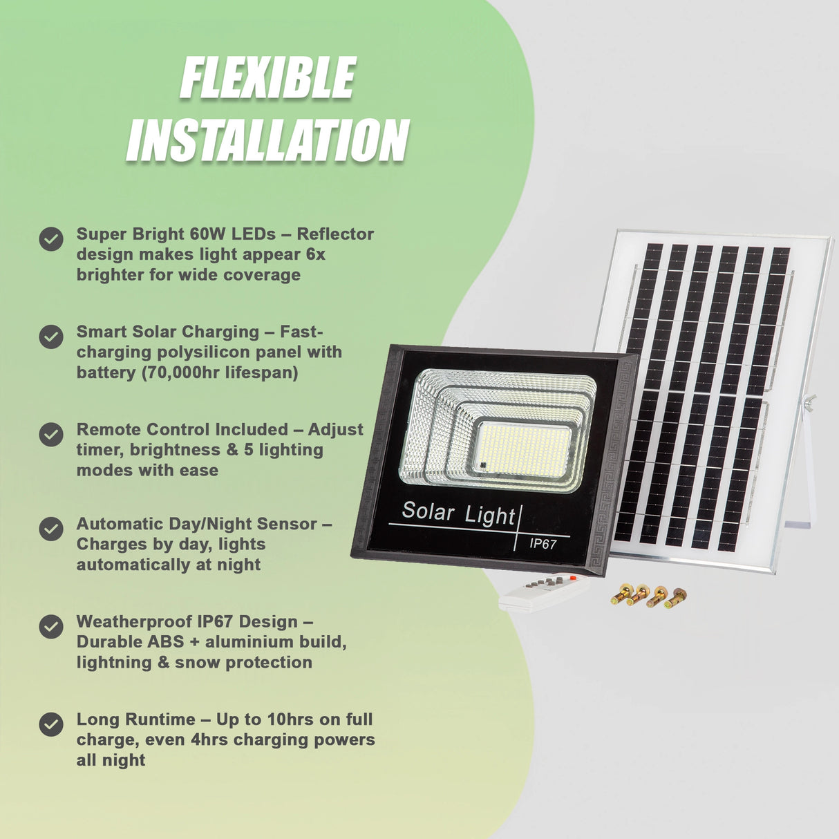 60W LED Solar Flood Light with Motion Sensor &ndash; Outdoor Security Lighting