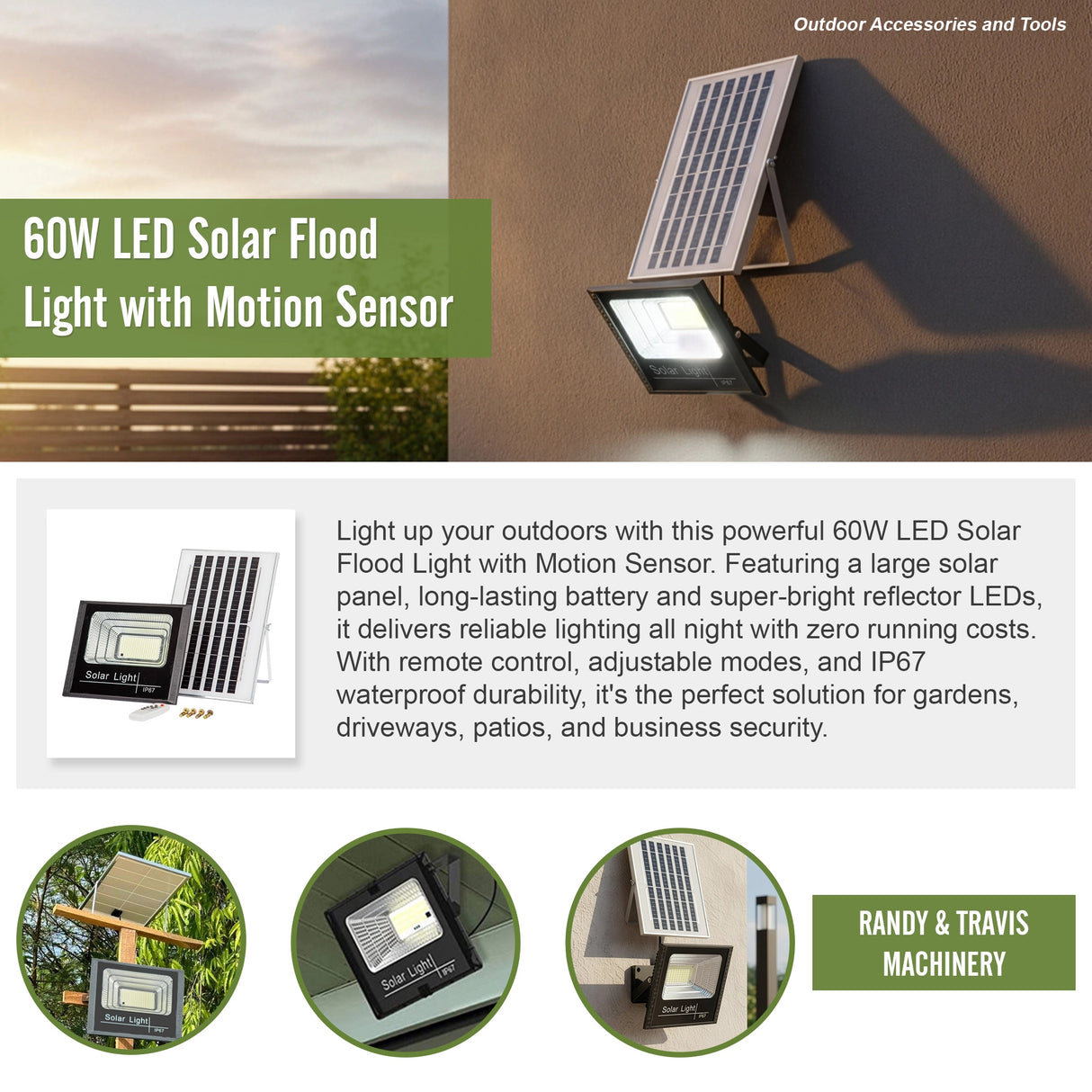 60W LED Solar Flood Light with Motion Sensor &ndash; Outdoor Security Lighting