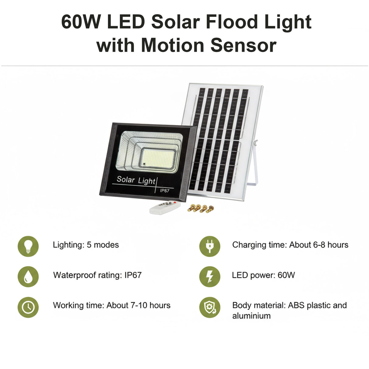 60W LED Solar Flood Light with Motion Sensor &ndash; Outdoor Security Lighting