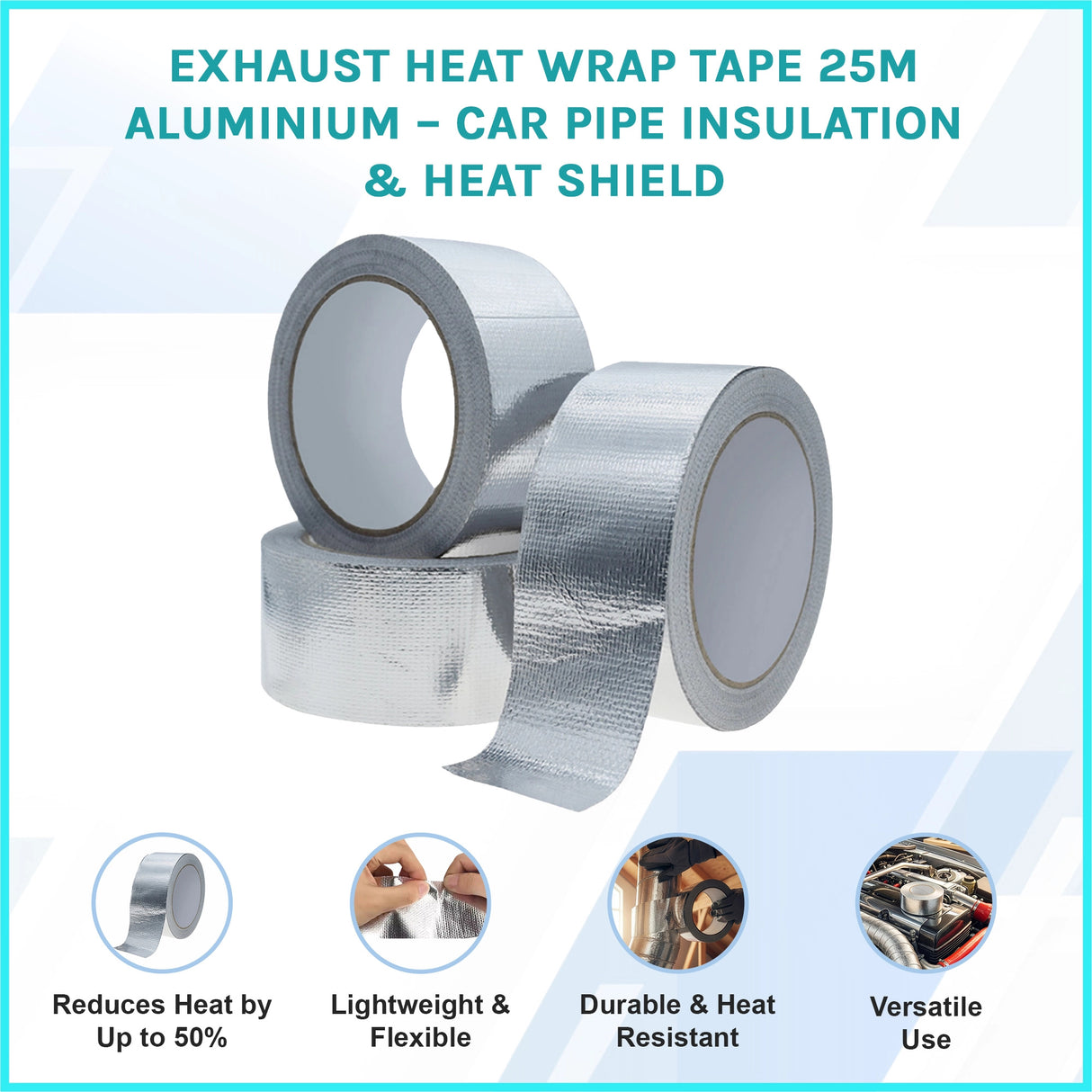 Exhaust Heat Wrap Tape 25m Aluminium &ndash; Car Pipe Insulation & Heat Shield