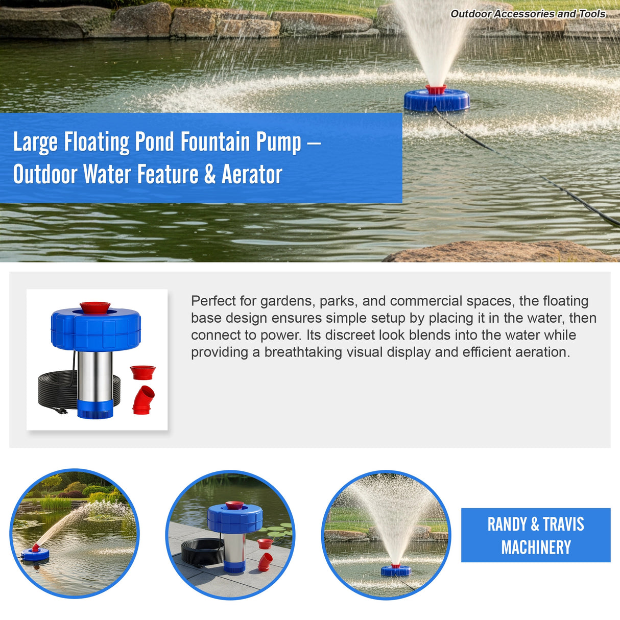 Large Floating Pond Fountain Pump &ndash; Outdoor Water Feature & Aerator