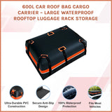 600L Car Roof Bag Cargo Carrier &ndash; Large Waterproof Rooftop Luggage Rack Storage - Rear View