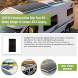 500W 12V Monocrystalline Solar Panel Kit &ndash; Battery Charger for Caravan, RV & Camping