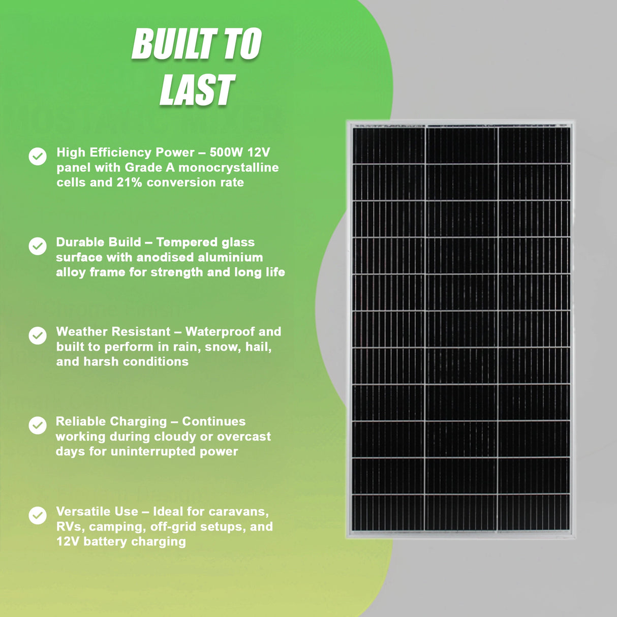 500W 12V Monocrystalline Solar Panel Kit &ndash; Battery Charger for Caravan, RV & Camping