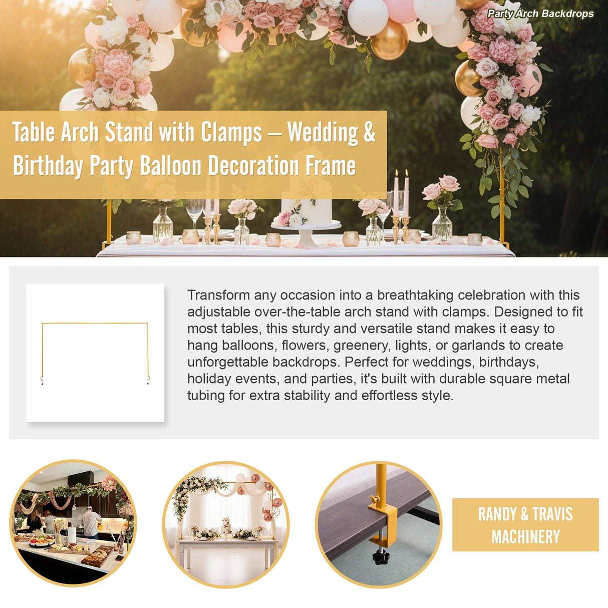 Table Arch Stand with Clamps &ndash; Wedding & Birthday Party Balloon Decoration Frame