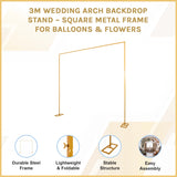 3m Wedding Arch Backdrop Stand &ndash; Square Metal Frame for Balloons & Flowers