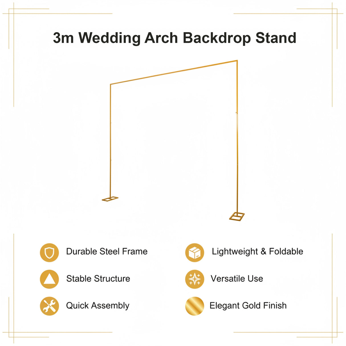 3m Wedding Arch Backdrop Stand &ndash; Square Metal Frame for Balloons & Flowers
