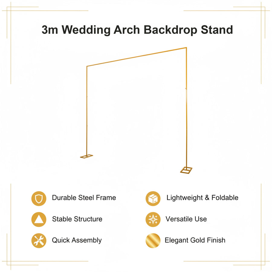3m Wedding Arch Backdrop Stand &ndash; Square Metal Frame for Balloons & Flowers
