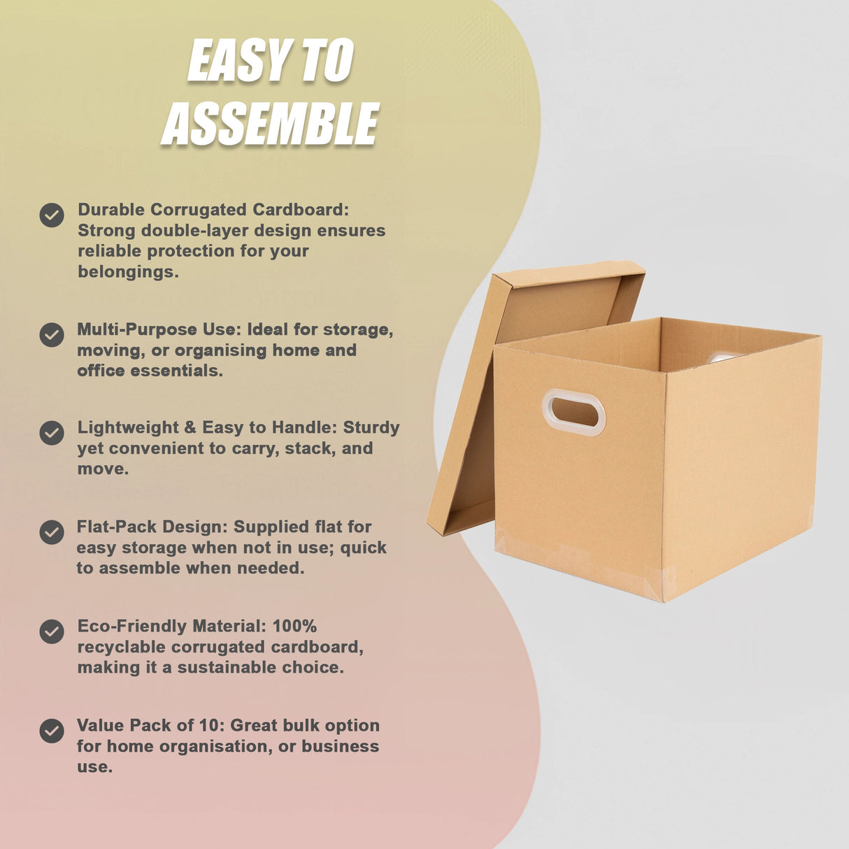 10Pcs Corrugated Cardboard Storage Boxes &ndash; Multi-Purpose Organising Cartons