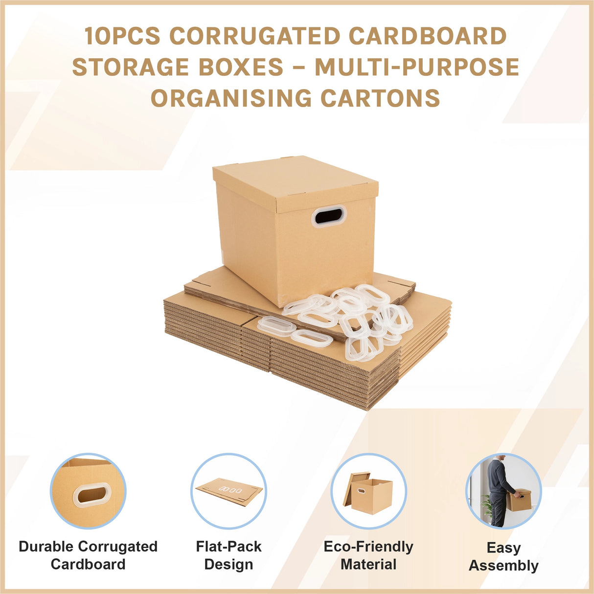 10Pcs Corrugated Cardboard Storage Boxes &ndash; Multi-Purpose Organising Cartons