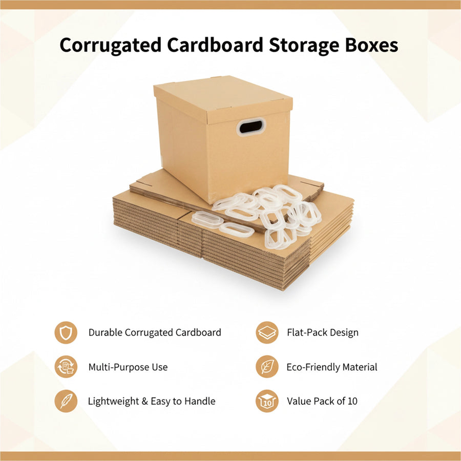 10Pcs Corrugated Cardboard Storage Boxes &ndash; Multi-Purpose Organising Cartons