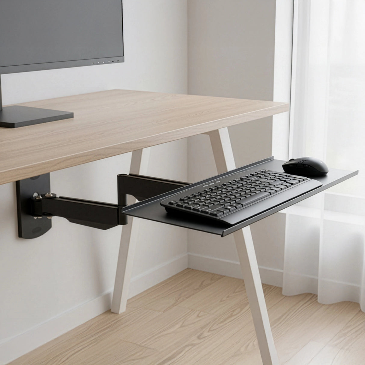 Wall Mount Keyboard Tray &ndash; Adjustable Folding Arm Workstation