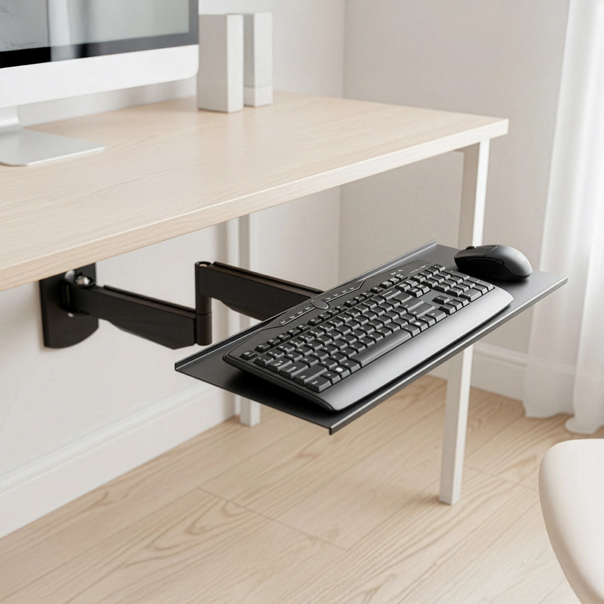 Wall Mount Keyboard Tray &ndash; Adjustable Folding Arm Workstation