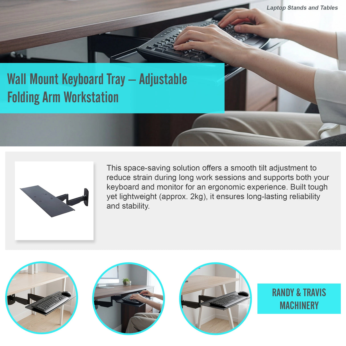 Wall Mount Keyboard Tray &ndash; Adjustable Folding Arm Workstation