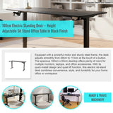 160cm Electric Standing Desk &ndash; Height Adjustable Sit Stand Office Table in Black - Rear View