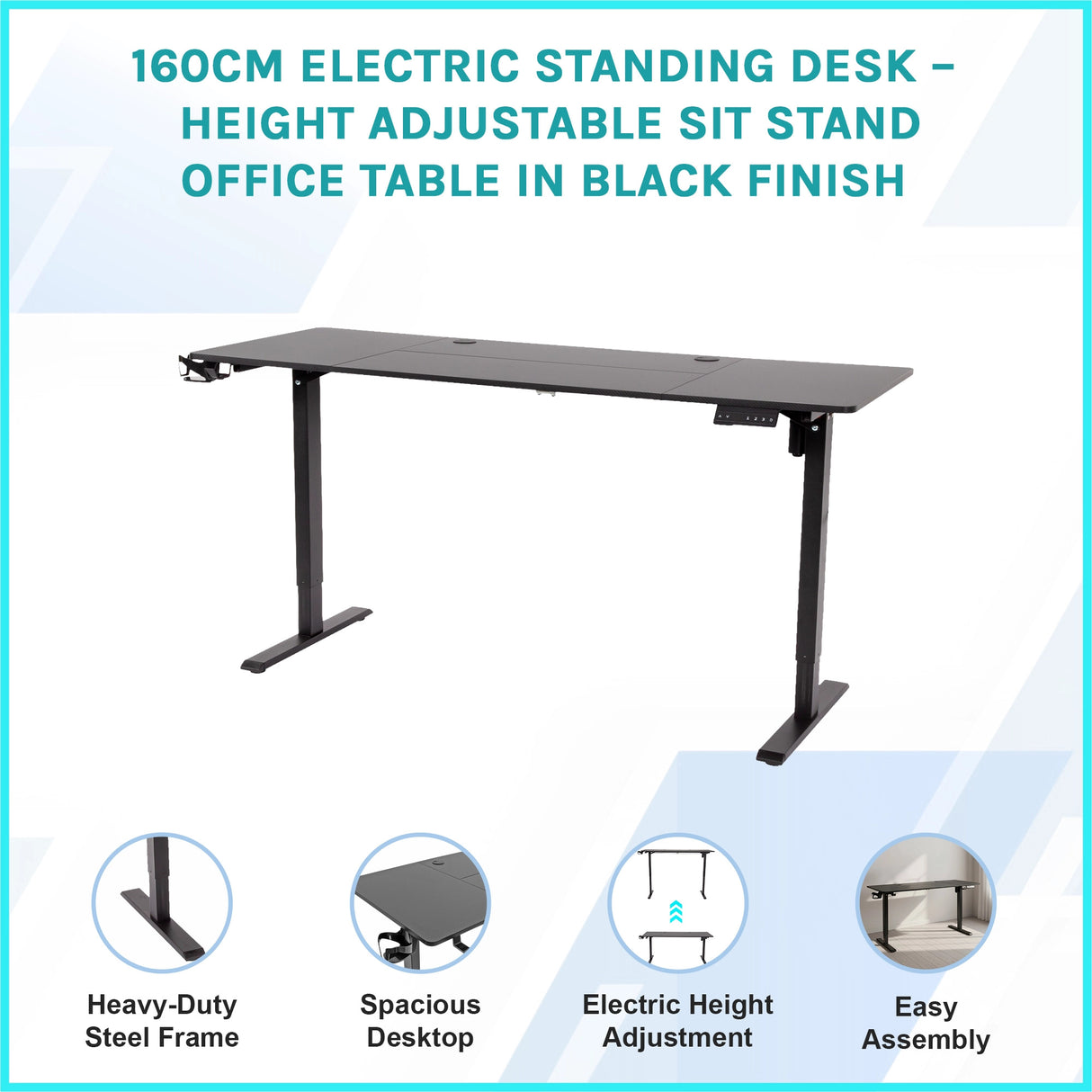 160cm Electric Standing Desk &ndash; Height Adjustable Sit Stand Office Table in Black