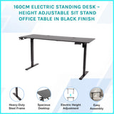 160cm Electric Standing Desk &ndash; Height Adjustable Sit Stand Office Table in Black