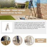 5 Step Ladder &ndash; Foldable Lightweight Aluminium with Anti-Slip Pedals - Rear View