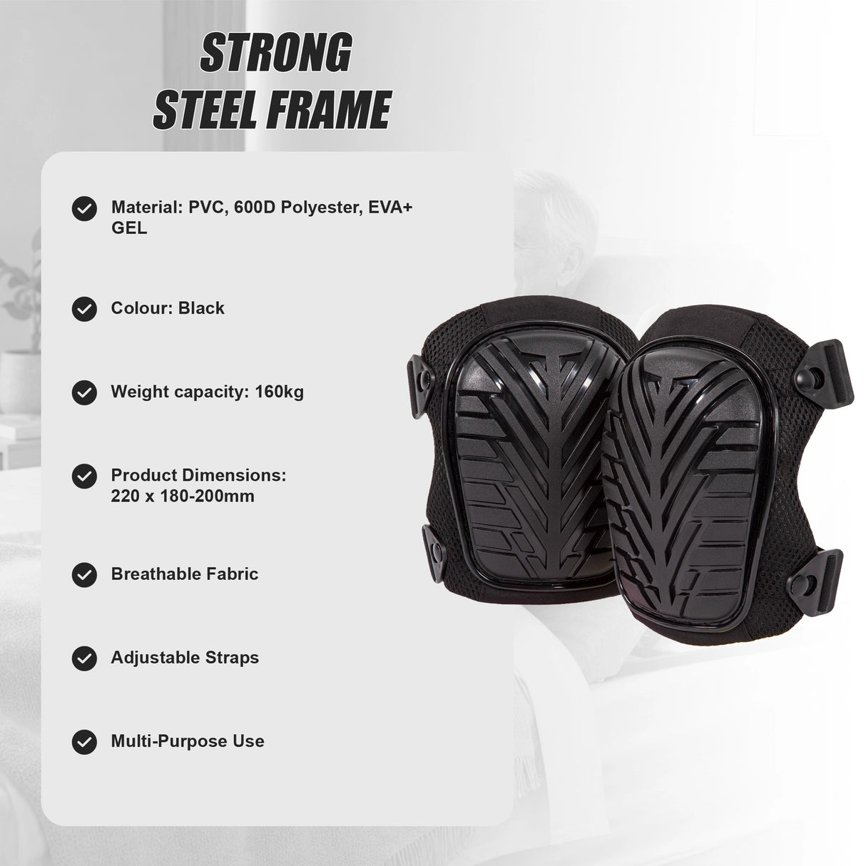 Heavy Duty Work Knee Pads &ndash; Construction Safety Pads with Soft Foam & Gel Cushion for All-Day Comfort