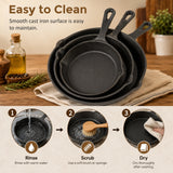 Chef Cast Iron Frying Pan Set &ndash; 3PCS Skillet, Grill & Oven Cookware for Home Cooking