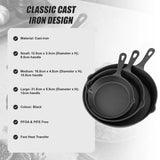 Chef Cast Iron Frying Pan Set &ndash; 3PCS Skillet, Grill & Oven Cookware for Home Cooking - Top-Down View
