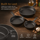 Chef Cast Iron Frying Pan Set &ndash; 3PCS Skillet, Grill & Oven Cookware for Home Cooking - Rear View