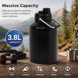 3.8L Double Wall Insulated Stainless Steel Water Bottle &ndash; Large Hot & Cold Drink Jug - 45-Degree Angle
